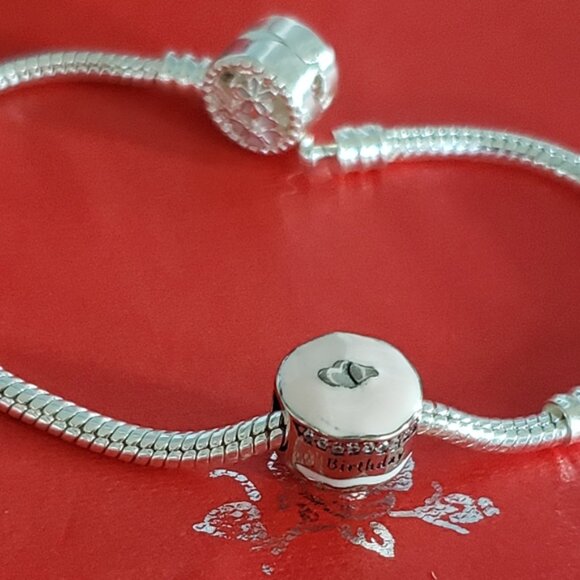 Retired Sterling Silver Happy Birthday Cake with Mixed Enamel and Clear Zirconia - Picture 7 of 8